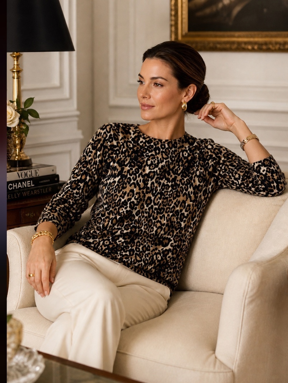 Talbots 100% Cashmere Leopard Print Sweater -size L